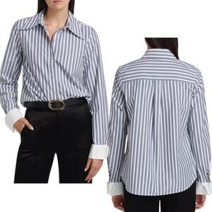 Favorite Daughter NWT Women's The Cuffed Statement Shirt, Slate Gray/White Small